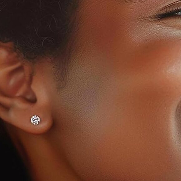 Ross-Simons Round CZ Stud Earrings in 14kt Yellow Gold - Picture 2 of 7